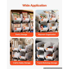 VEVOR Plastic Stackable Storage Bins, 14.8 x 8.5 x 7.1 inch (6 Pack), Plastic Containers for Organizing & Storage Bins