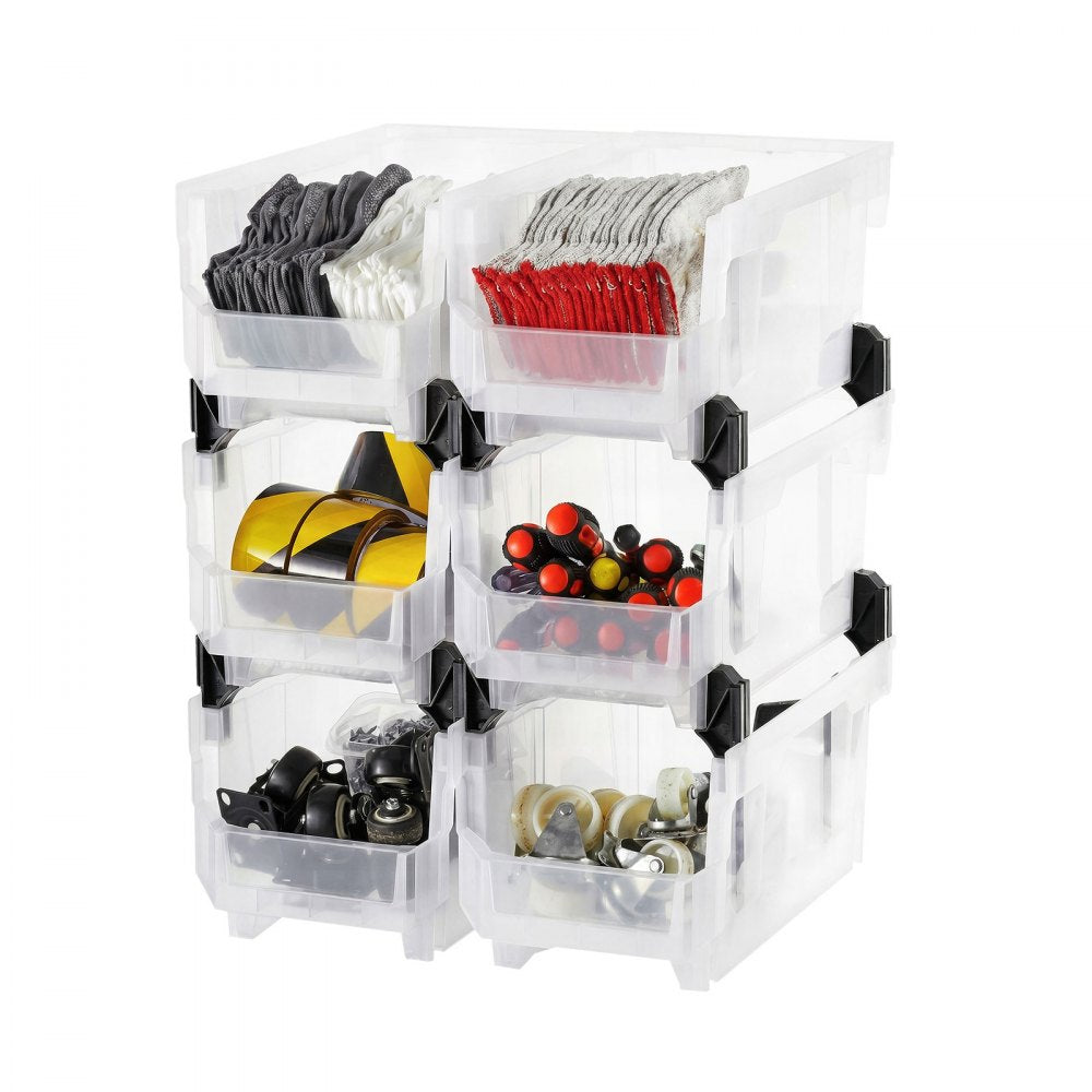 VEVOR Plastic Stackable Storage Bins, 14.8 x 8.5 x 7.1 inch (6 Pack), Plastic Containers for Organizing & Storage Bins