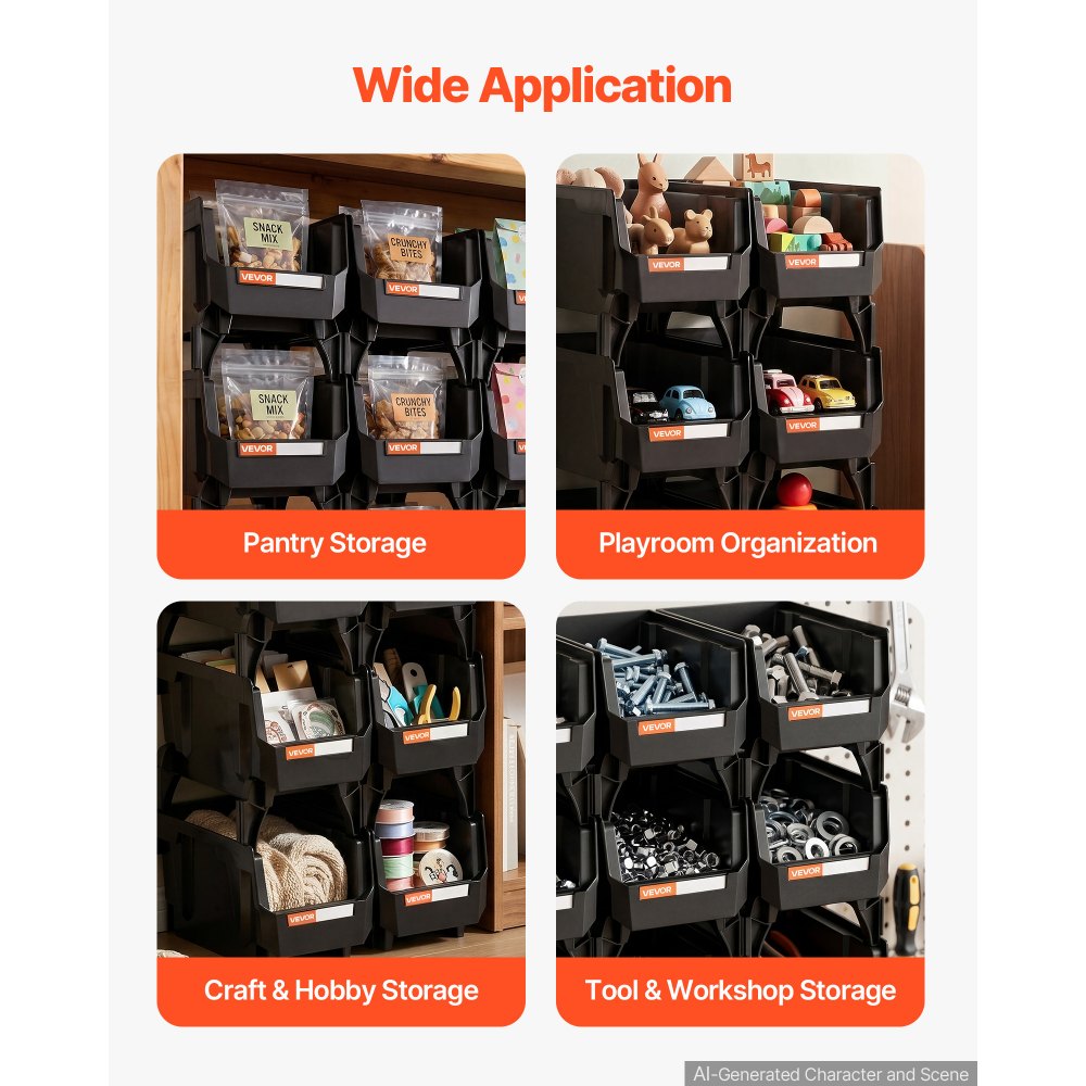 VEVOR Plastic Stackable Storage Bins, 10.9 x 5.5 x 5.1 inch (8 Pack), Plastic Containers for Organizing and Storage