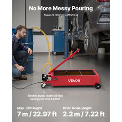 VEVOR Low Profile Oil Drain Pan, 17 Gallon Capacity, Rolling Oil Drain Pan with Electric Pump, 7.2 ft Hose & T Folding
