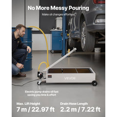 VEVOR Low Profile Oil Drain Pan, 20 Gallon Capacity, Rolling Oil Drain Pan with Electric Pump, 7.2 ft Hose & T Folding