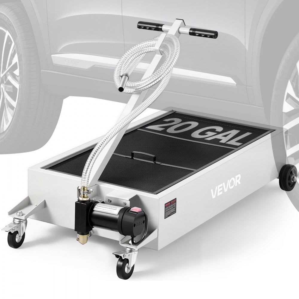 VEVOR Low Profile Oil Drain Pan, 20 Gallon Capacity, Rolling Oil Drain Pan with Electric Pump, 7.2 ft Hose & T Folding