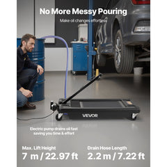 VEVOR Low Profile Oil Drain Pan, 17 Gallon Capacity, Rolling Oil Drain Pan with Electric Pump, 7.2 ft Hose & T Folding