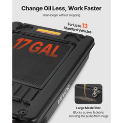 VEVOR Low Profile Oil Drain Pan, 17 Gallon Capacity, Rolling Oil Drain Pan with Electric Pump, 7.2 ft Hose & T Folding
