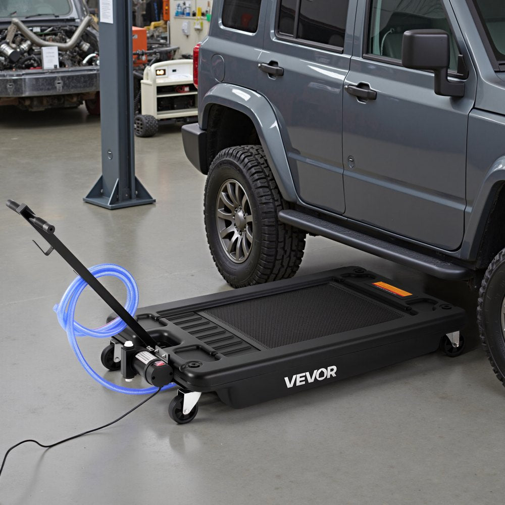 VEVOR Low Profile Oil Drain Pan, 17 Gallon Capacity, Rolling Oil Drain Pan with Electric Pump, 7.2 ft Hose & T Folding