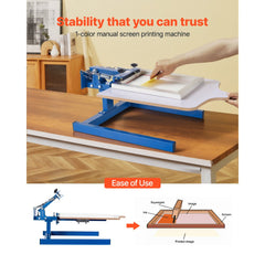 VEVOR Screen Printing Machine 1 Color 1 Station Silk Screen Printing Press, 21.3 x 17.7 in Platen, Adjustable Tension