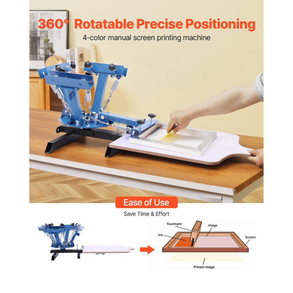 VEVOR Screen Printing Machine 4 Color 1 Station Silk Screen Printing Press, 21.3 x 17.7 in, 360° Rotatable, Accurate