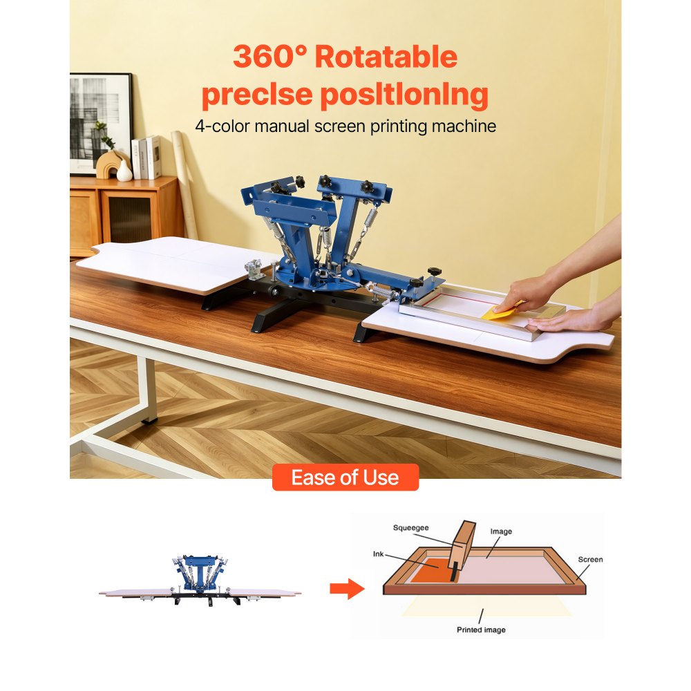 VEVOR Screen Printing Machine 4 Color 2 Station Silk Screen Printing Press, 21.3 x 17.7 in, 360° Rotatable, Accurate