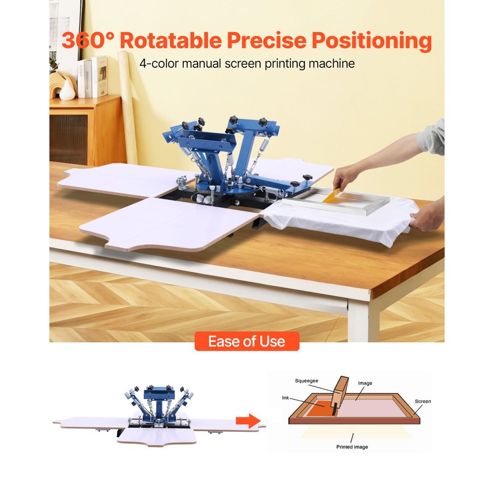 VEVOR Screen Printing Machine 4 Color 4 Station Silk Screen Printing Press, 21.3 x 17.7 in, 360° Rotatable, Accurate
