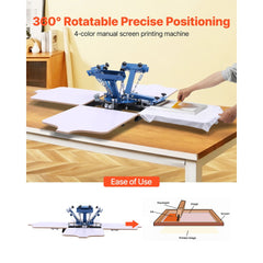 VEVOR Screen Printing Machine 4 Color 4 Station Silk Screen Printing Press, 21.3 x 17.7 in, 360° Rotatable, Accurate