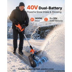 VEVOR Electric Snow Shovel 40V 13.5" Battery-Powered Cordless Snow Blower, for Driveway Patio Deck, Includes 2 x 4Ah