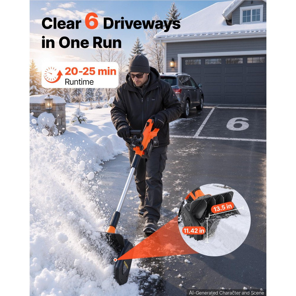 VEVOR Electric Snow Shovel 40V 13.5" Battery-Powered Cordless Snow Blower, for Driveway Patio Deck, Includes 2 x 4Ah