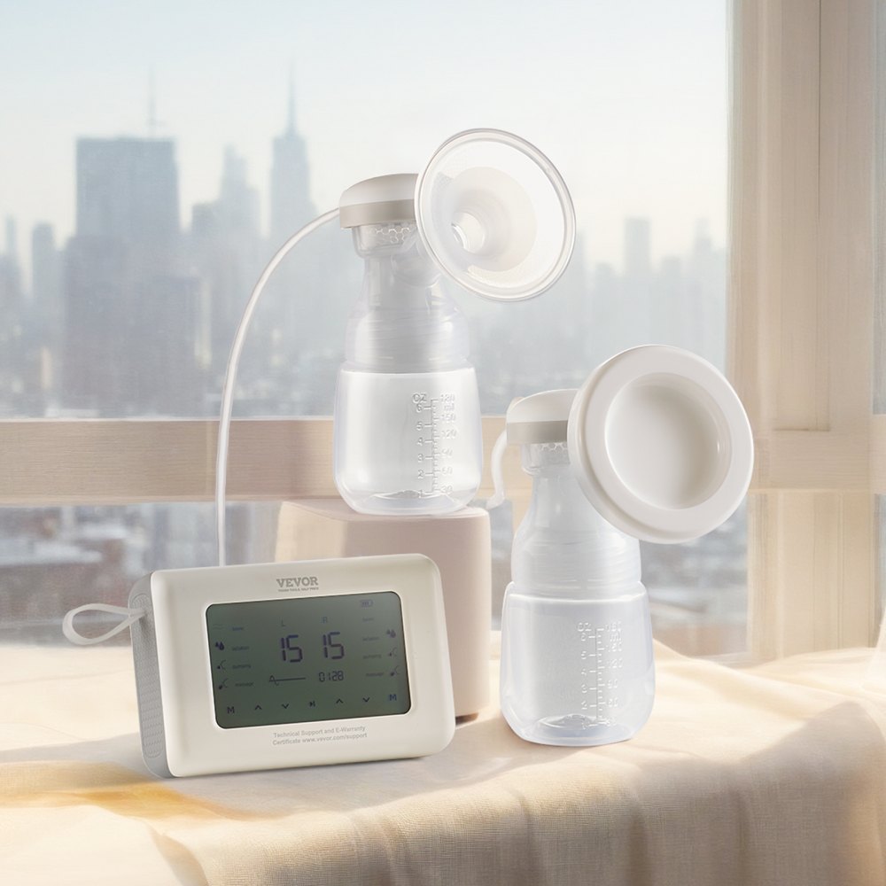 VEVOR Breast Pump, Single/Double Adjustable Electric Breast Pumps, 4 Modes & 9/15 Levels, Reciprocating Piston Pumps