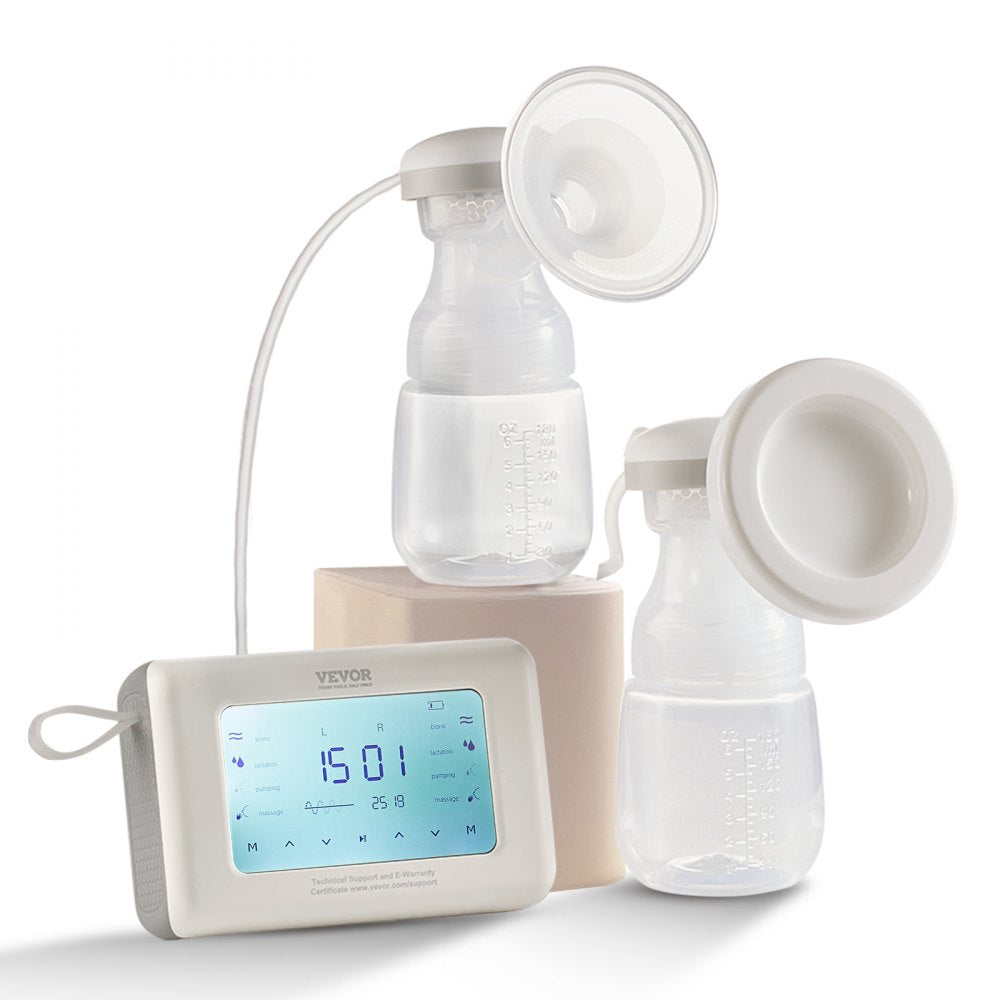 VEVOR Breast Pump, Single/Double Adjustable Electric Breast Pumps, 4 Modes & 9/15 Levels, Reciprocating Piston Pumps