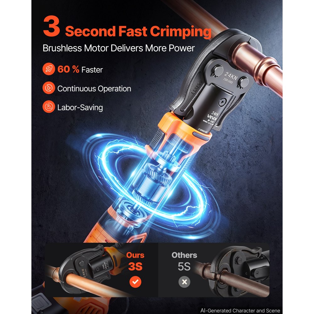 VEVOR 18V Electric Press Tool for 1/2", 3/4", 1", 1-1/4" Copper Pipes, 24KN Compact Pipe Crimping Tool Kit, Compatible