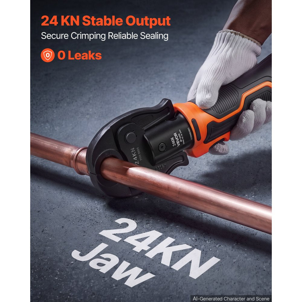 VEVOR 18V Electric Press Tool for 1/2", 3/4", 1", 1-1/4" Copper Pipes, 24KN Compact Pipe Crimping Tool Kit, Compatible