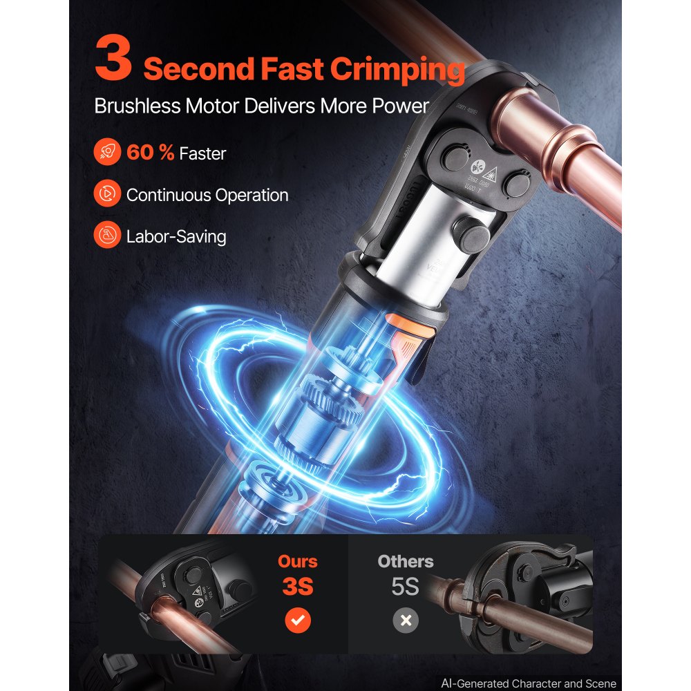 VEVOR Press Tool, 18V Electric Pipe Crimping Tool, 32KN Powerful Standard Output, Brushless Motor, 360 ° Rotating Head