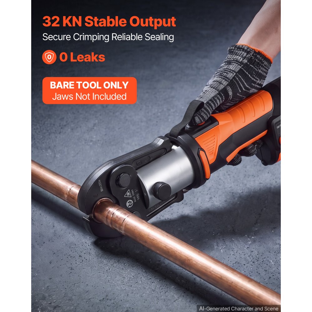 VEVOR Press Tool, 18V Electric Pipe Crimping Tool, 32KN Powerful Standard Output, Brushless Motor, 360 ° Rotating Head