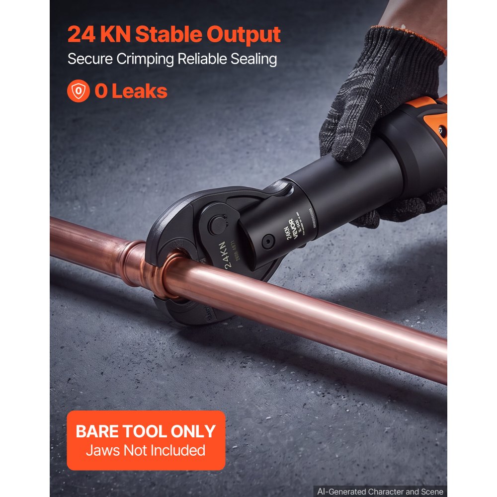 VEVOR Press Tool, 18V Electric Pipe Crimping Tool, 24KN Compact Stable Output, 360 ° Rotating Head, Straight-Style