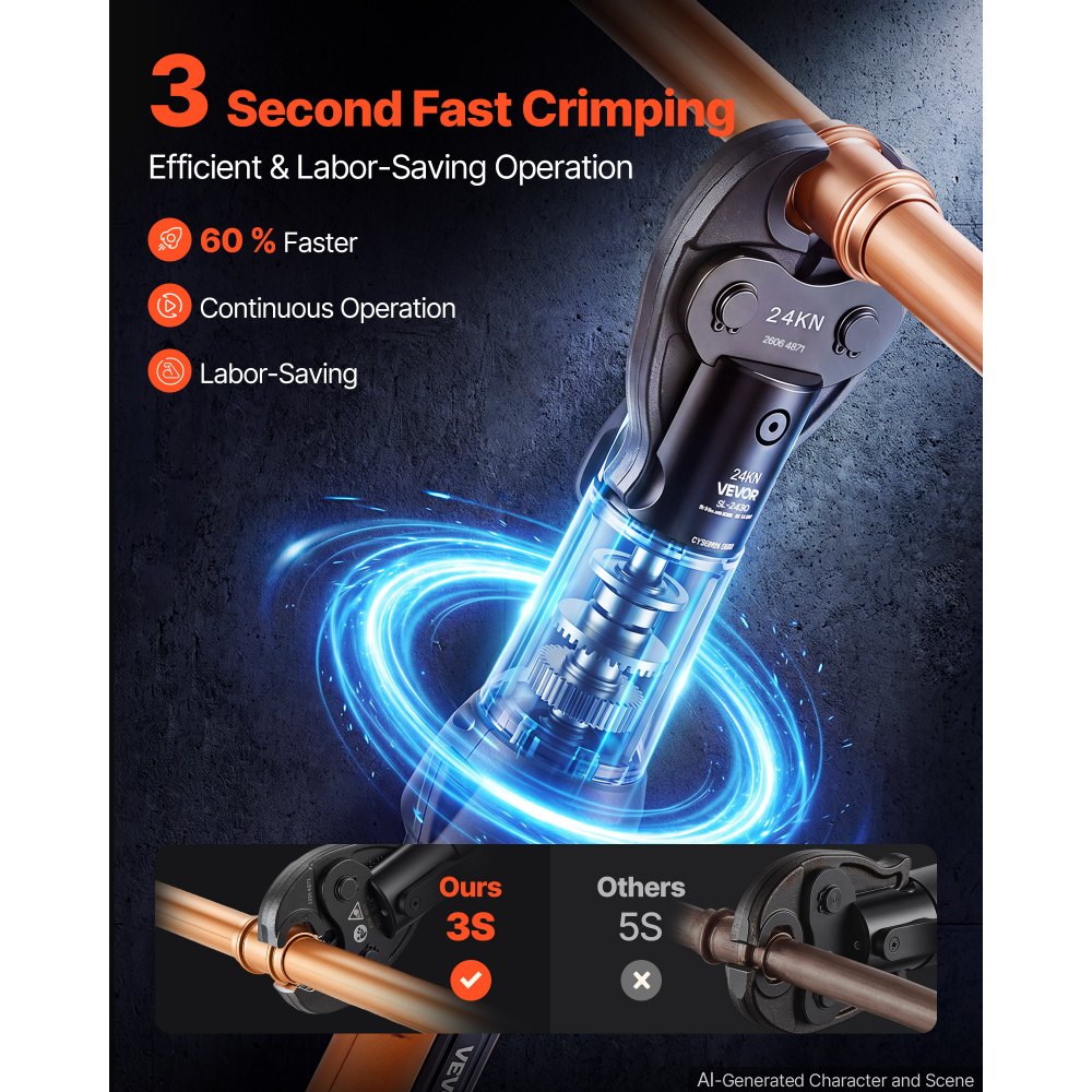VEVOR 18V Press Tool with 4 Jaws for 1/2" 3/4" VUS Copper & VPF PEX Pipes, 24KN Compact Pipe Crimping Tool Kit