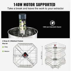 VEVOR Electric Honey Extractor, 4/8 Frames Honey Spinner Extractor, Stainless Steel Beekeeping Extraction, Apiary