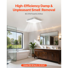 VEVOR Bathroom Exhaust Fan with LED Light, 80 CFM 4000K Bathroom Vent, 1.5 Sones Low-Noise, Premium Motor Ceiling Fan