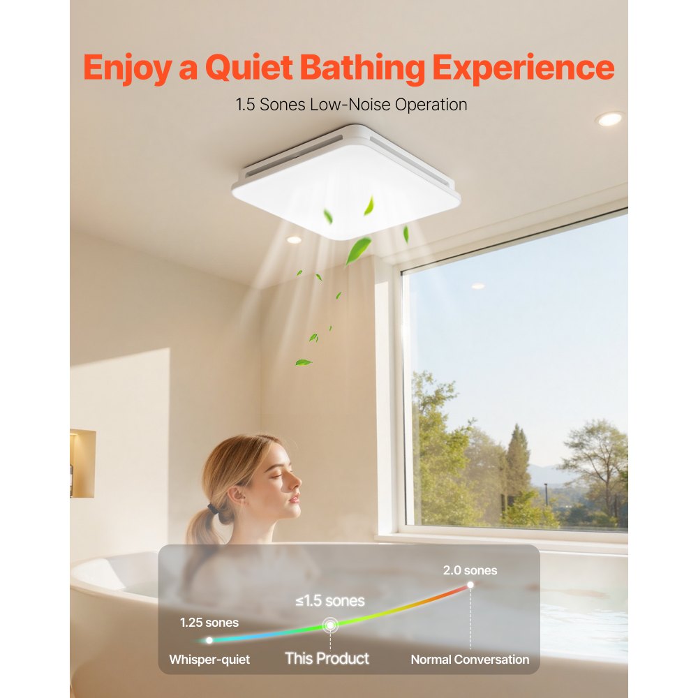 VEVOR Bathroom Exhaust Fan with LED Light, 80 CFM 4000K Bathroom Vent, 1.5 Sones Low-Noise, Premium Motor Ceiling Fan
