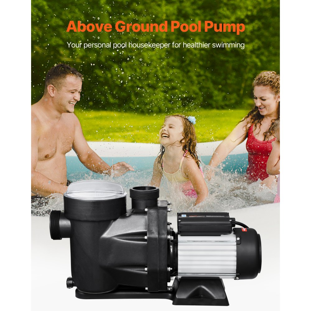VEVOR Above Ground Pool Pump, 2.5 HP, 148 GPM Max Flow Single Speed Swimming Pool Pump, 220V 3450 RPM 62 ft Max Head