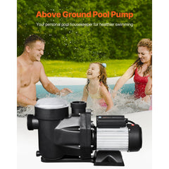 VEVOR Above Ground Pool Pump, 2.5 HP, 148 GPM Max Flow Single Speed Swimming Pool Pump, 220V 3450 RPM 62 ft Max Head