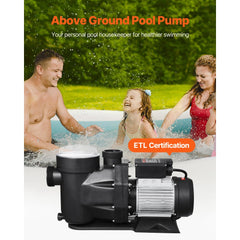 VEVOR Above Ground Pool Pump, 3 HP, 149 GPM Max Flow Single Speed Swimming Pool Pump, 220V 3450 RPM 42 ft Max Head Lift