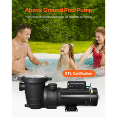 VEVOR Above Ground Pool Pump, 1.5HP/0.35HP, Dual Speed Swimming Pool Pump, High 110 GPM 54 ft Lift, Low 52 GPM 14 ft