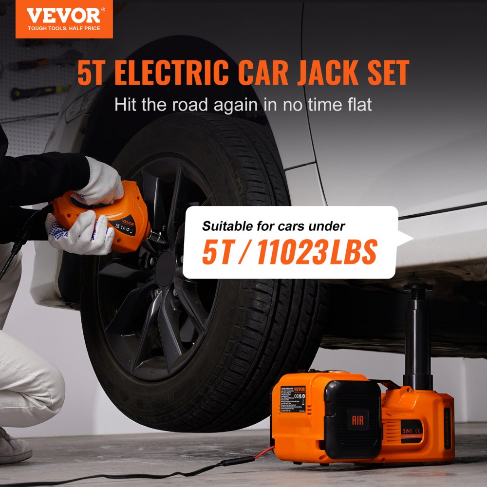 VEVOR Electric Car Jack, 5 Ton/11023 LBS Hydraulic Jack with Electric Impact Wrench, Portable Car Lift with Built-in