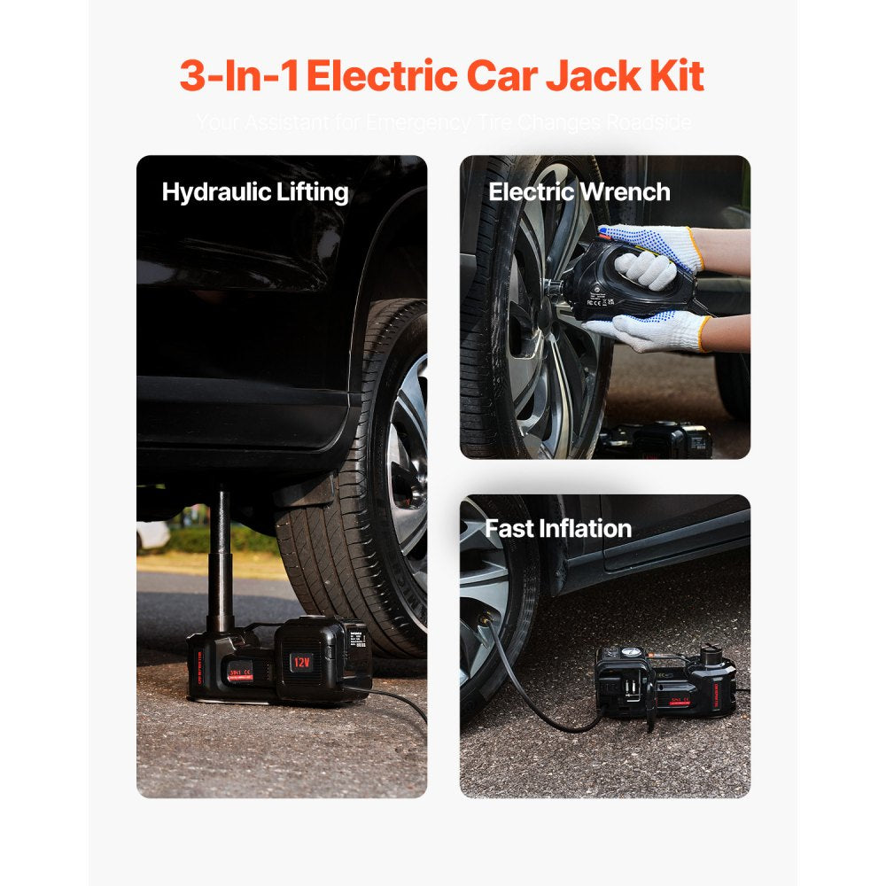 VEVOR Electric Car Jack, 5 Tons /11000 lbs, Electric Scissor Jack with Built-In Inflator, 12V Tire Change Replacement