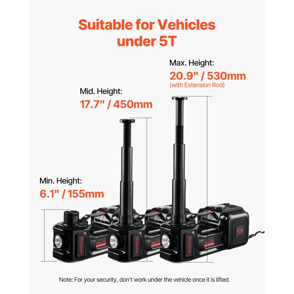 VEVOR Electric Car Jack, 5 Tons /11000 lbs, Electric Scissor Jack with Built-In Inflator, 12V Tire Change Replacement