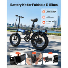 VEVOR Folding Ebike Battery, 48V 10.4Ah Electric Bike Lithium Battery Pack with BMS, 3A Charger, Lock for 1000W E-Bike