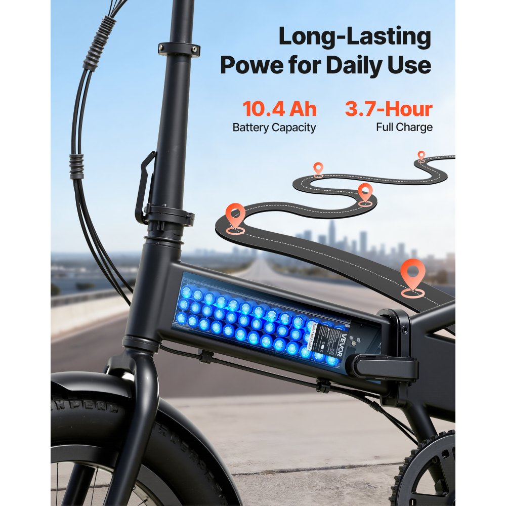VEVOR Folding Ebike Battery, 48V 10.4Ah Electric Bike Lithium Battery Pack with BMS, 3A Charger, Lock for 1000W E-Bike