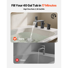 VEVOR Roman Tub Faucet, 3 Hole Waterfall Bathtub Faucet, Roman Bathtub Faucets Set with Shower Head & 1 Handle, Deck