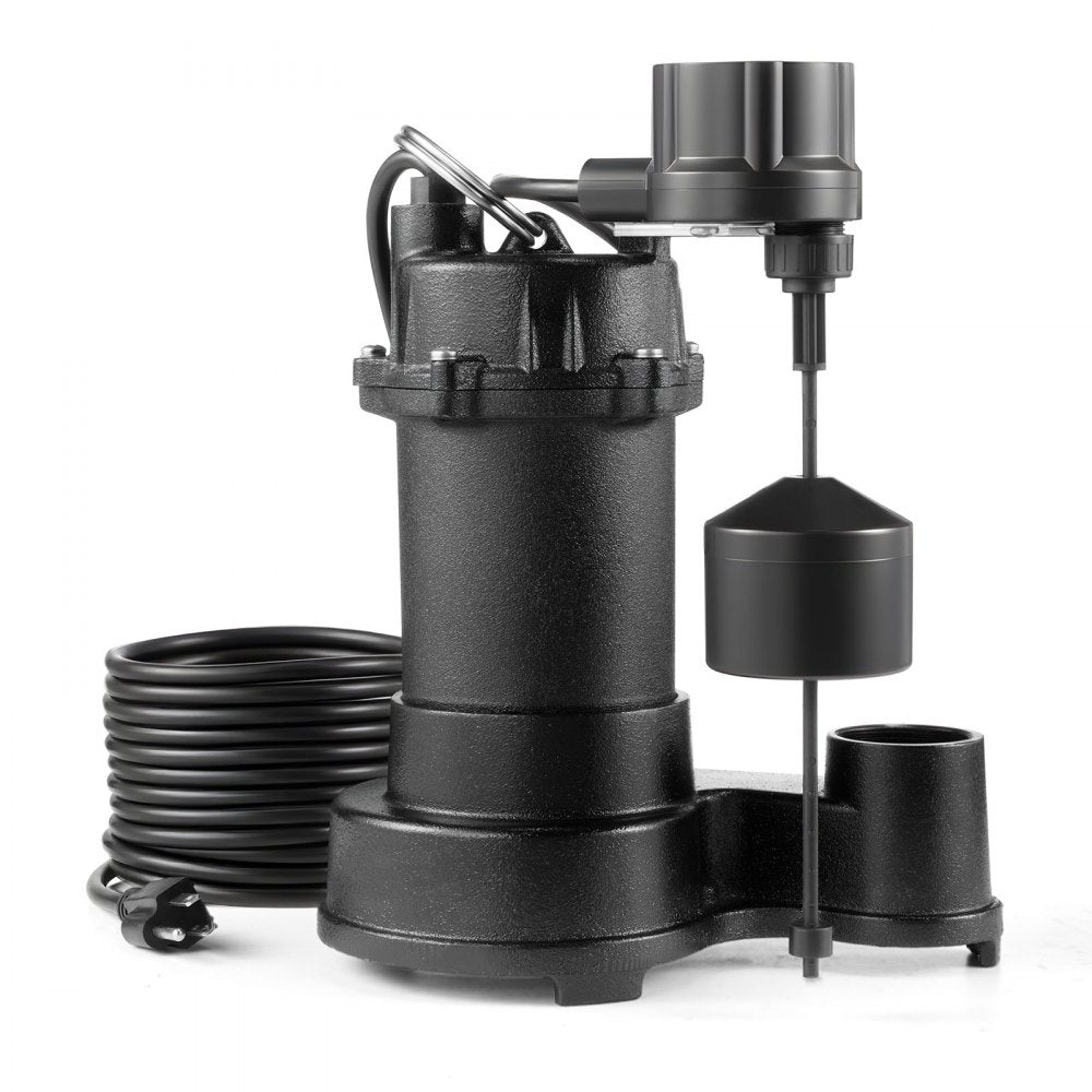 VEVOR Submersible Sewage Pump, 1/3 HP, 3000 GPH Cast Iron Sewage/Effluent Pump with Automatic Float Switch, 1.5-Inch