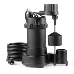 VEVOR Submersible Sewage Pump, 1/3 HP, 3000 GPH Cast Iron Sewage/Effluent Pump with Automatic Float Switch, 1.5-Inch