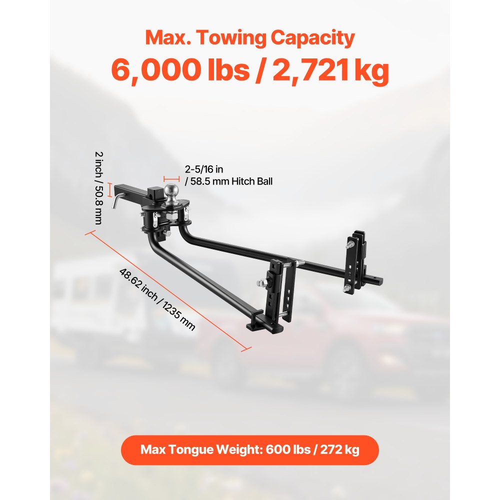 VEVOR Weight Distribution Hitch, 6000 lbs Max. Towing with Sway Control, Weight Distributing Hitches Kit for Trailers &