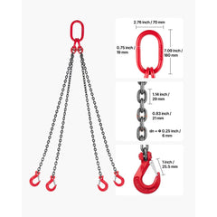 VEVOR Chain Sling, 1/4 in x 5 ft Lifting Chains with 4 Leg Grab Hooks, Heavy Duty G80 Alloy Steel Lifting Sling