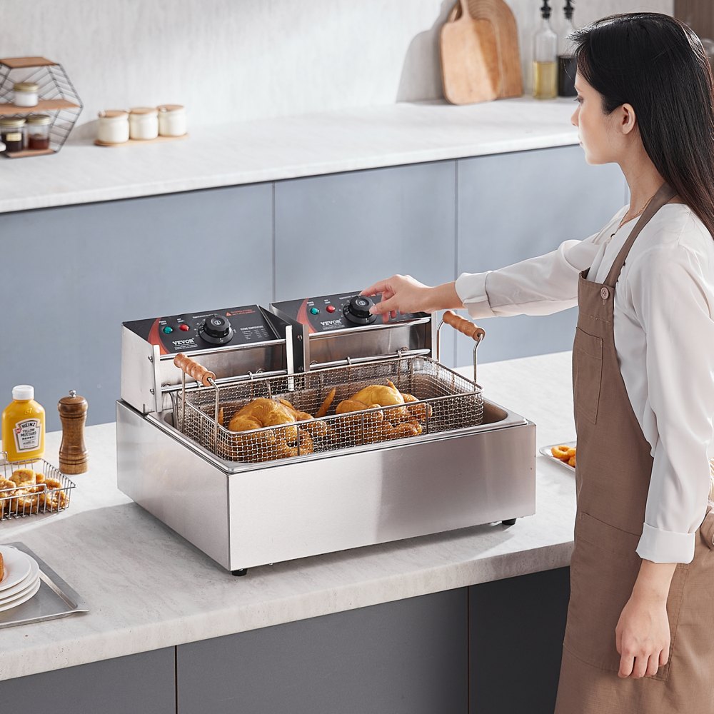VEVOR Commercial Deep Fryer, 3000W Electric Turkey Fryer with 3 Removable Baskets, Large Capacity 18Qt / 17L Stainless