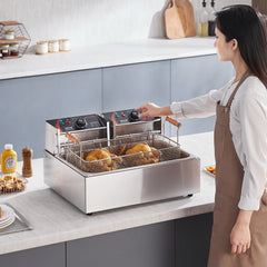 VEVOR Commercial Deep Fryer, 3000W Electric Turkey Fryer with 3 Removable Baskets, Large Capacity 18Qt / 17L Stainless