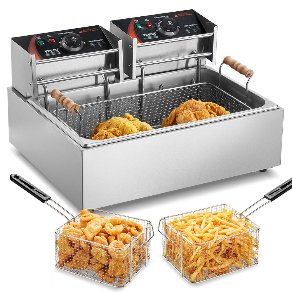VEVOR Commercial Deep Fryer, 3000W Electric Turkey Fryer with 3 Removable Baskets, Large Capacity 18Qt / 17L Stainless
