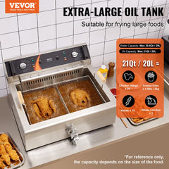 VEVOR Commercial Deep Fryer, 3000W Electric Turkey Fryer with Basket, Large Capacity 30.6Qt / 29L Countertop Single Oil
