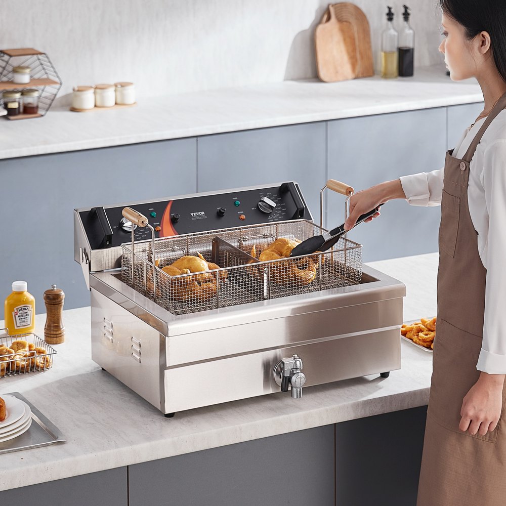 VEVOR Commercial Deep Fryer, 3000W Electric Turkey Fryer with Basket, Large Capacity 30.6Qt / 29L Countertop Single Oil