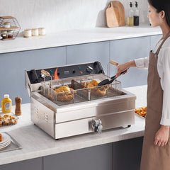 VEVOR Commercial Deep Fryer, 3000W Electric Turkey Fryer with Basket, Large Capacity 30.6Qt / 29L Countertop Single Oil