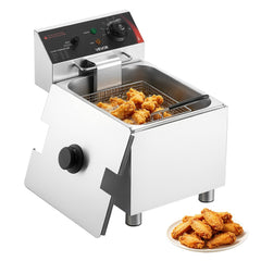VEVOR Commercial Electric Deep Fryer, 12.15 Qt, 1750W Stainless Steel Countertop Fryer with Basket and Lid, Overheat