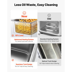 VEVOR Commercial Electric Deep Fryer, Oil Filtration Upgrade, 9.51 Qt, 1750W Stainless Steel Countertop Fryer with