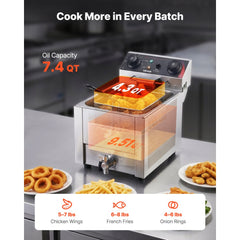 VEVOR Commercial Electric Deep Fryer, Oil Filtration Upgrade, 9.51 Qt, 1750W Stainless Steel Countertop Fryer with